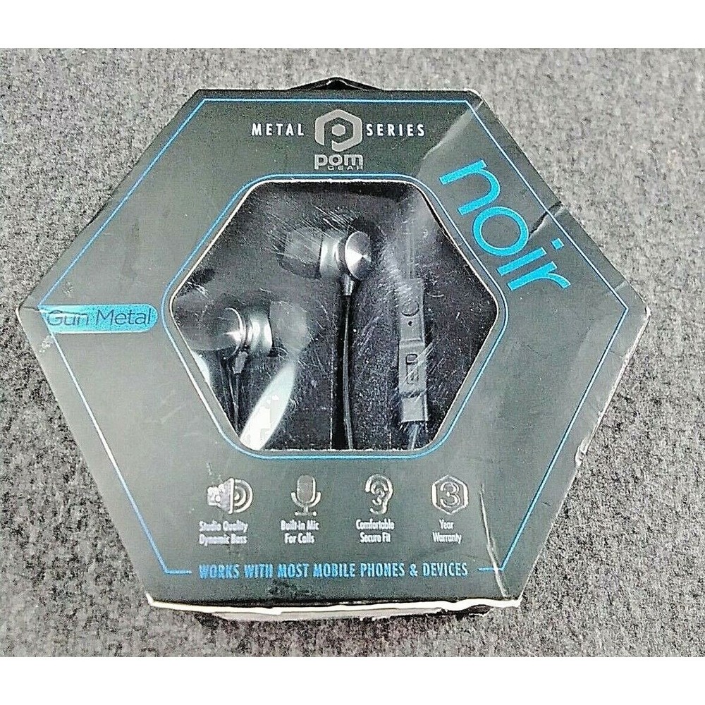 Pom Gear Noir Premium Earphones Metal Series Built in Mic Gun Metal Comfortable